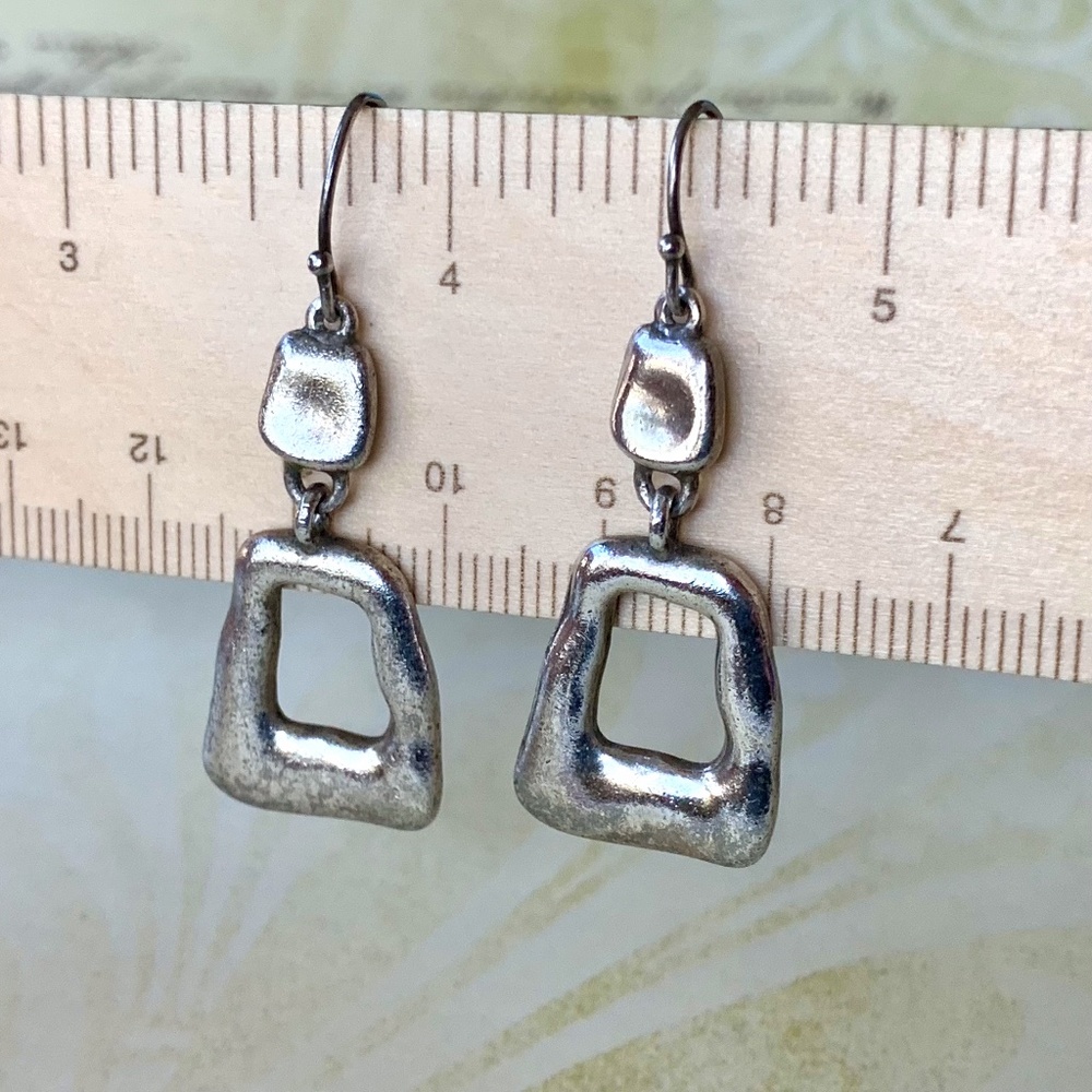 Hammered Silver Earrings, Pierced, silver tone, vintage
